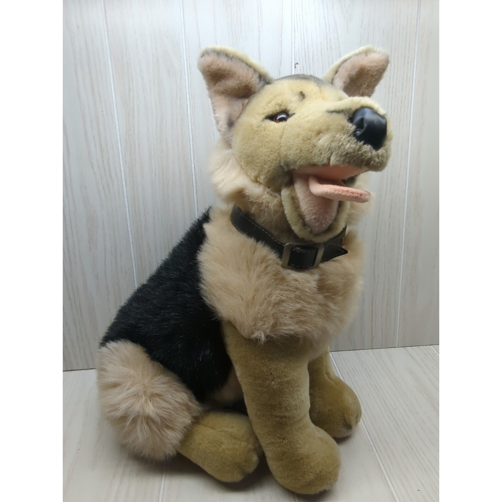FAO Schwarz large plush German Shepherd dog sitting up 17" brown black